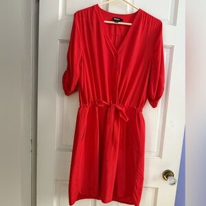 DKNY Red Long Sleeve Dress with Waist Tie